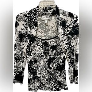 Joseph Ribkoff Women's Black White Print Blouse with Sequin Size 8 USA/CAN